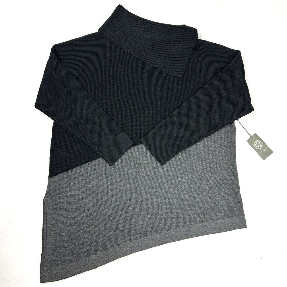 Vince Camuto Women's Black Gray Colorblock Asymmetrical Tunic Sweater NWT 3X